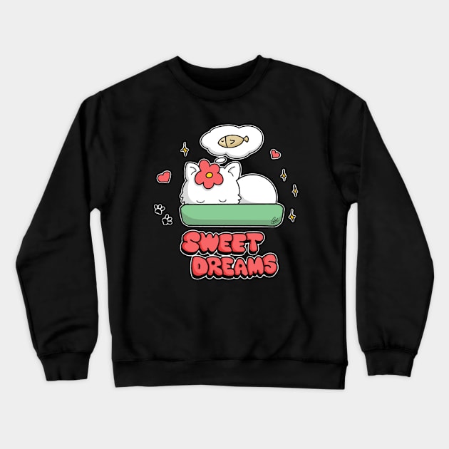 “Sweet Dreams” cute sleeping kawaii kitten cat Crewneck Sweatshirt by CyndiCarlson